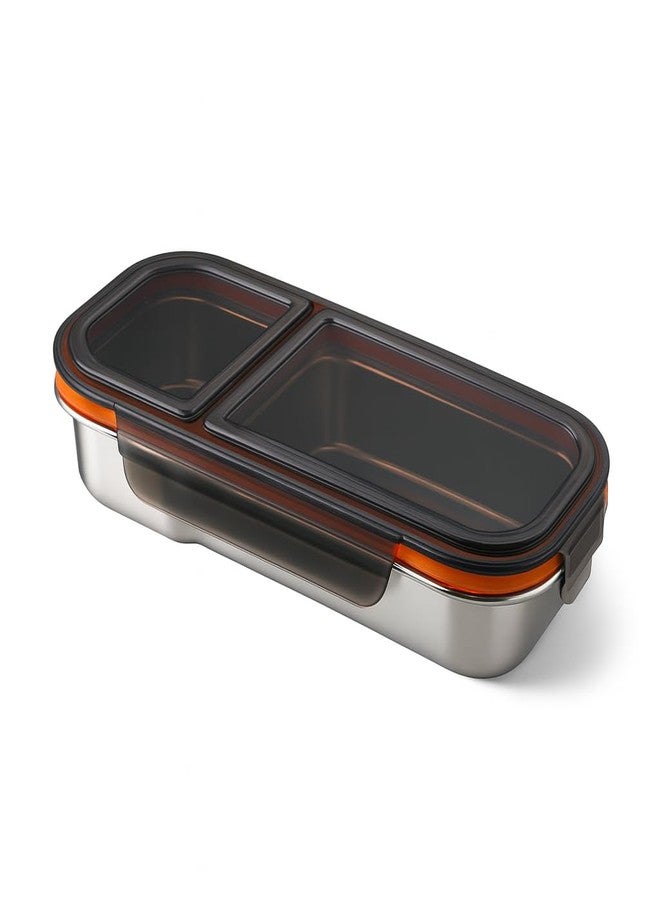 KitchEase Stainless Steel Insulated Airtight BPA Free Food Grade Lunch Box Unbreakable Lid, Snacks Tiffin Ideal for Kids, Adults (700ML, 2 Compartment, Black Lid) - Image 1